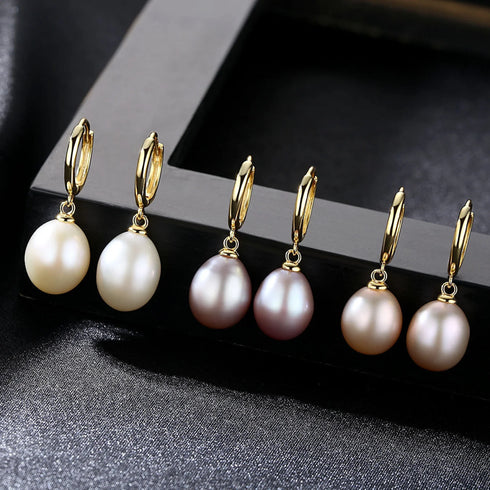 Oval Sterling Silver Pearl Hoop Earrings Ana - Jewelry